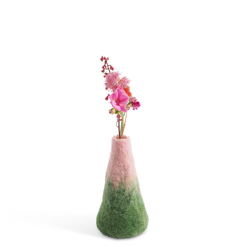 Vase en laine  L, vert et rose
