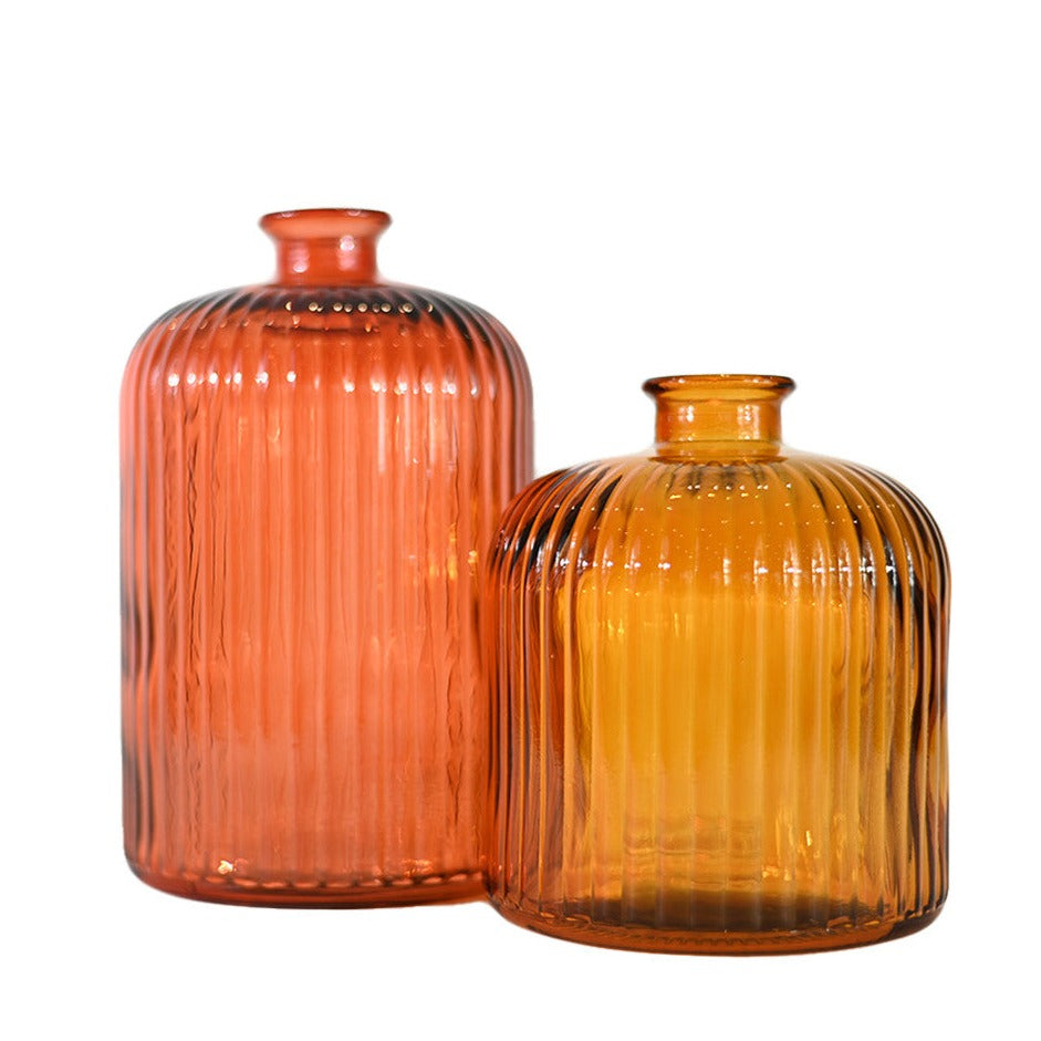 Vase strié en verre recyclé - 18 cm - Corail orangé